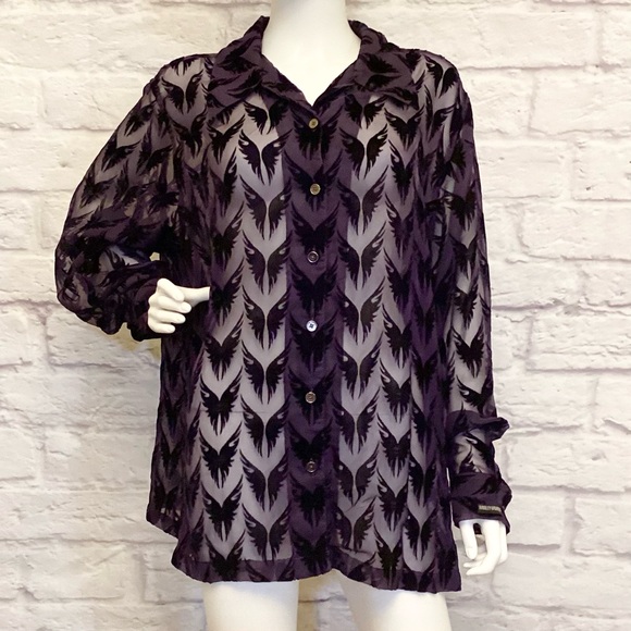 Harley-Davidson Tops - Harley Davidson 2X Women's Semi Sheer Velvet Burnout Purple Button-Up Top Blouse